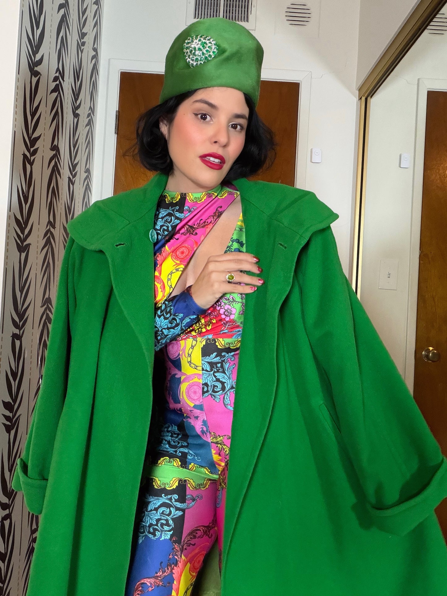 Vintage 80s does 50s Kelley Green Swing Coat by Linda Richards Fits Most Sizes