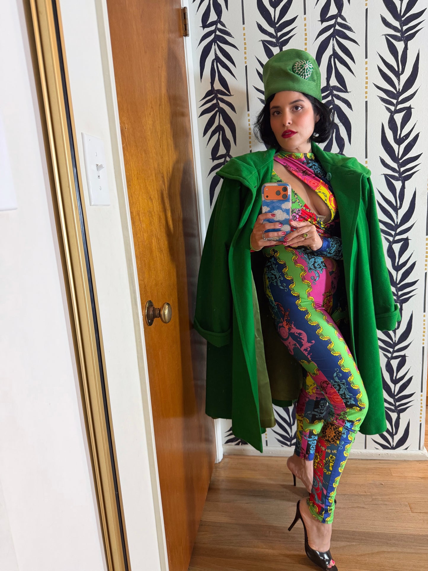 Vintage 80s does 50s Kelley Green Swing Coat by Linda Richards Fits Most Sizes