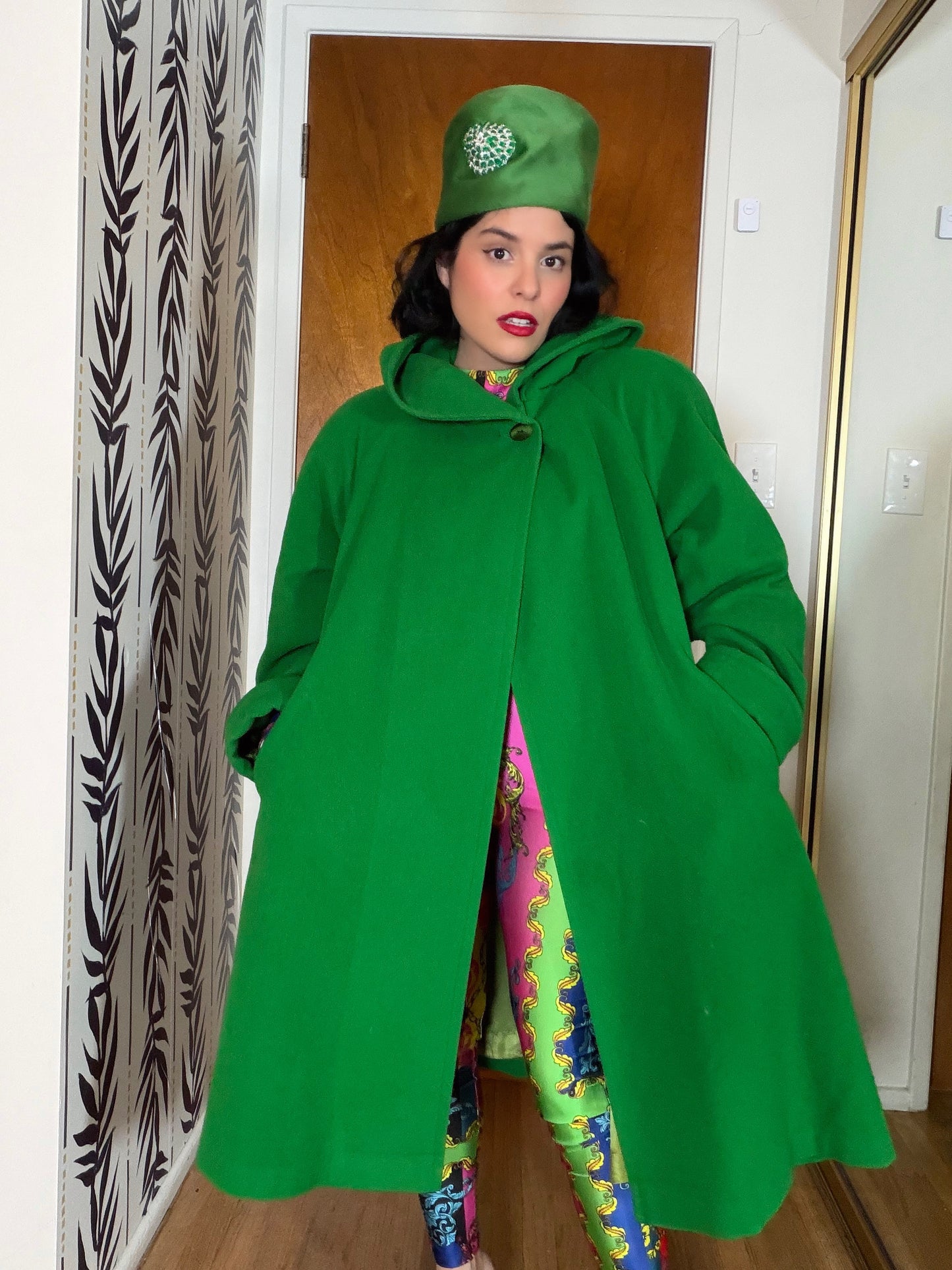 Vintage 80s does 50s Kelley Green Swing Coat by Linda Richards Fits Most Sizes