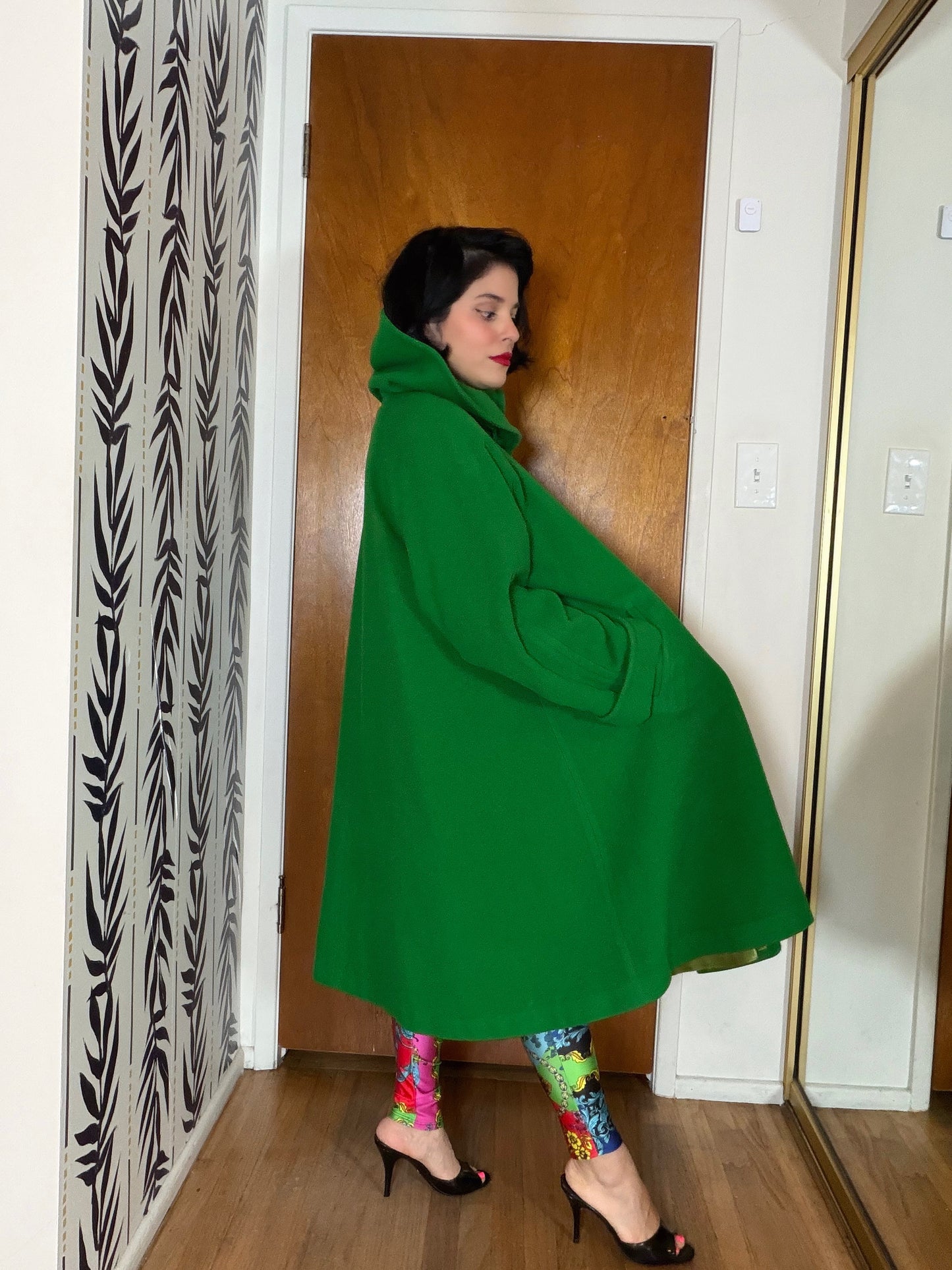 Vintage 80s does 50s Kelley Green Swing Coat by Linda Richards Fits Most Sizes