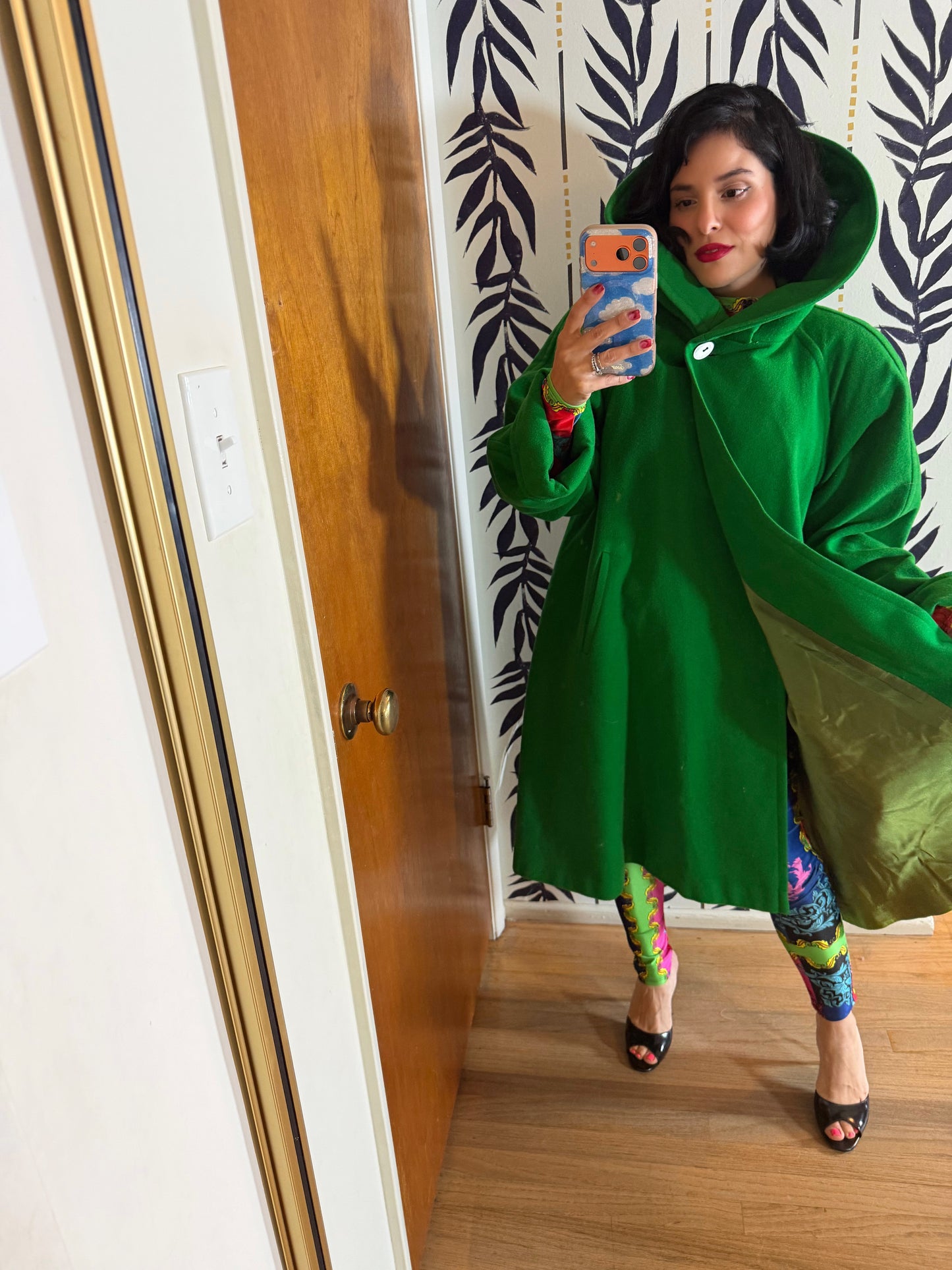 Vintage 80s does 50s Kelley Green Swing Coat by Linda Richards Fits Most Sizes