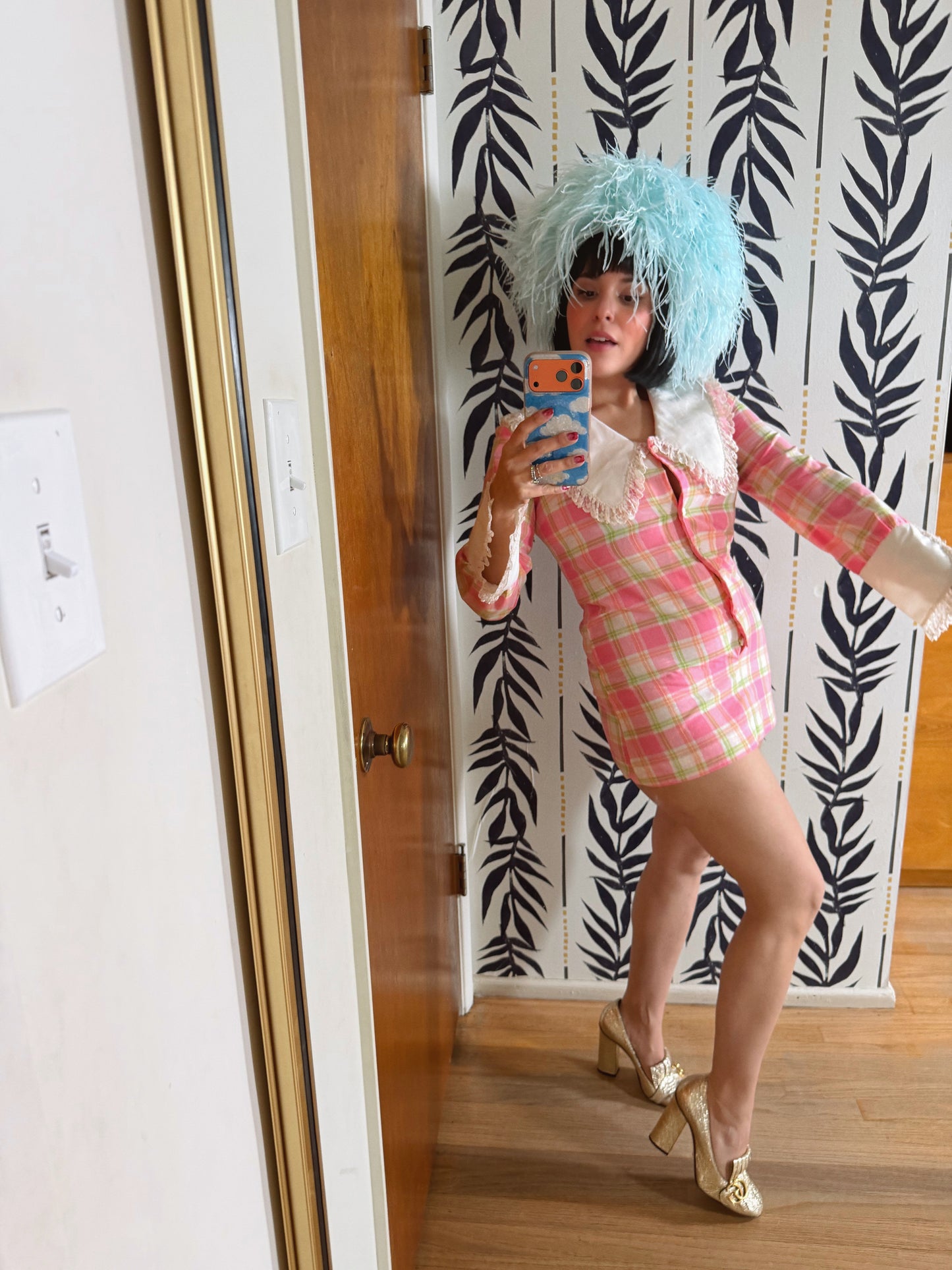 60s Pastel Pink Plaid Ultra Mini Tunic Dress Fits XS-SM