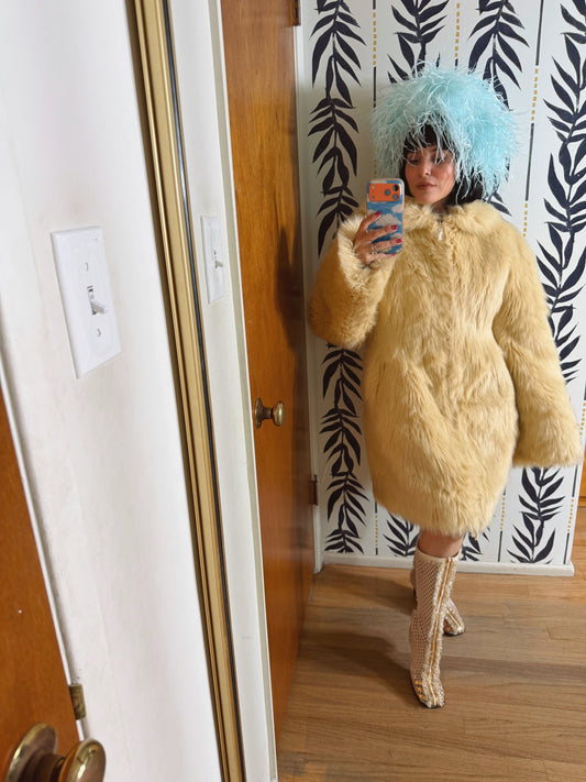 Vintage 60s Faux Shag Fur Oversized Coat Fits all Sizes