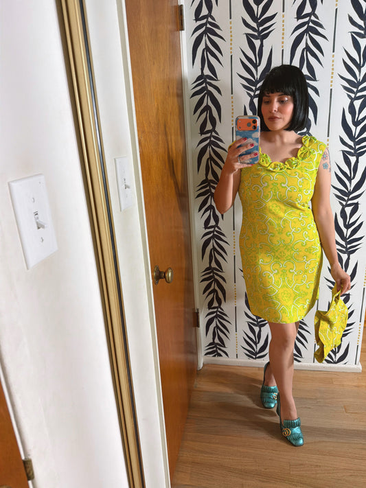 Vintage Mod Palm Springs 60s Citrus Paisley Mini with Hat by Lisa Cobb for Saks 5th Ave XS-SM