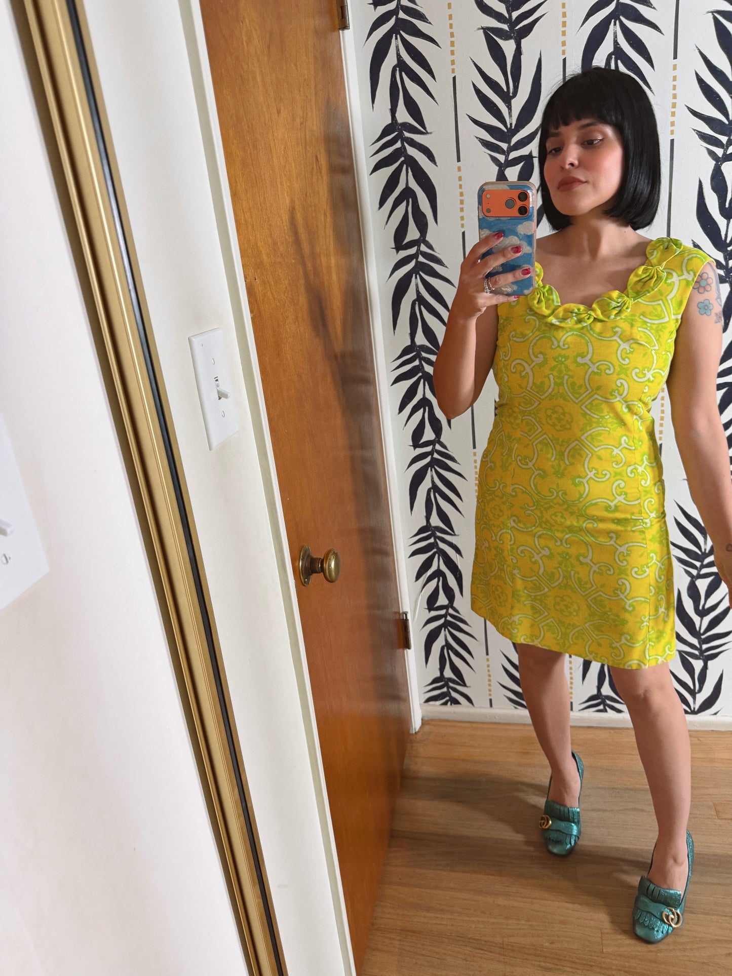 Vintage Mod Palm Springs 60s Citrus Paisley Mini with Hat by Lisa Cobb for Saks 5th Ave XS-SM