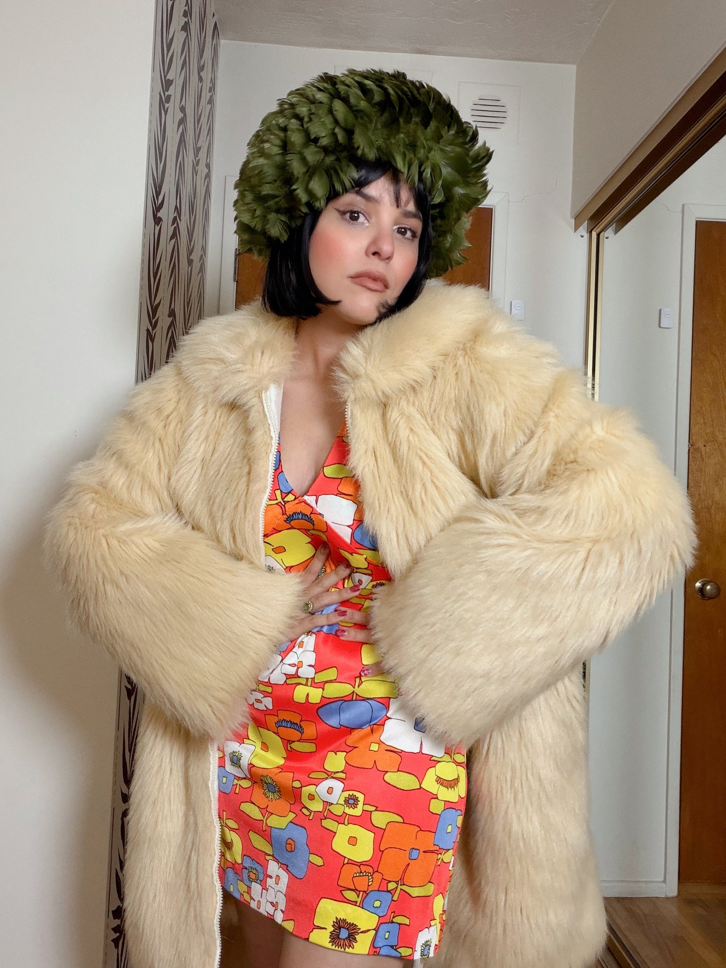 Vintage 60s Faux Shag Fur Oversized Coat Fits all Sizes