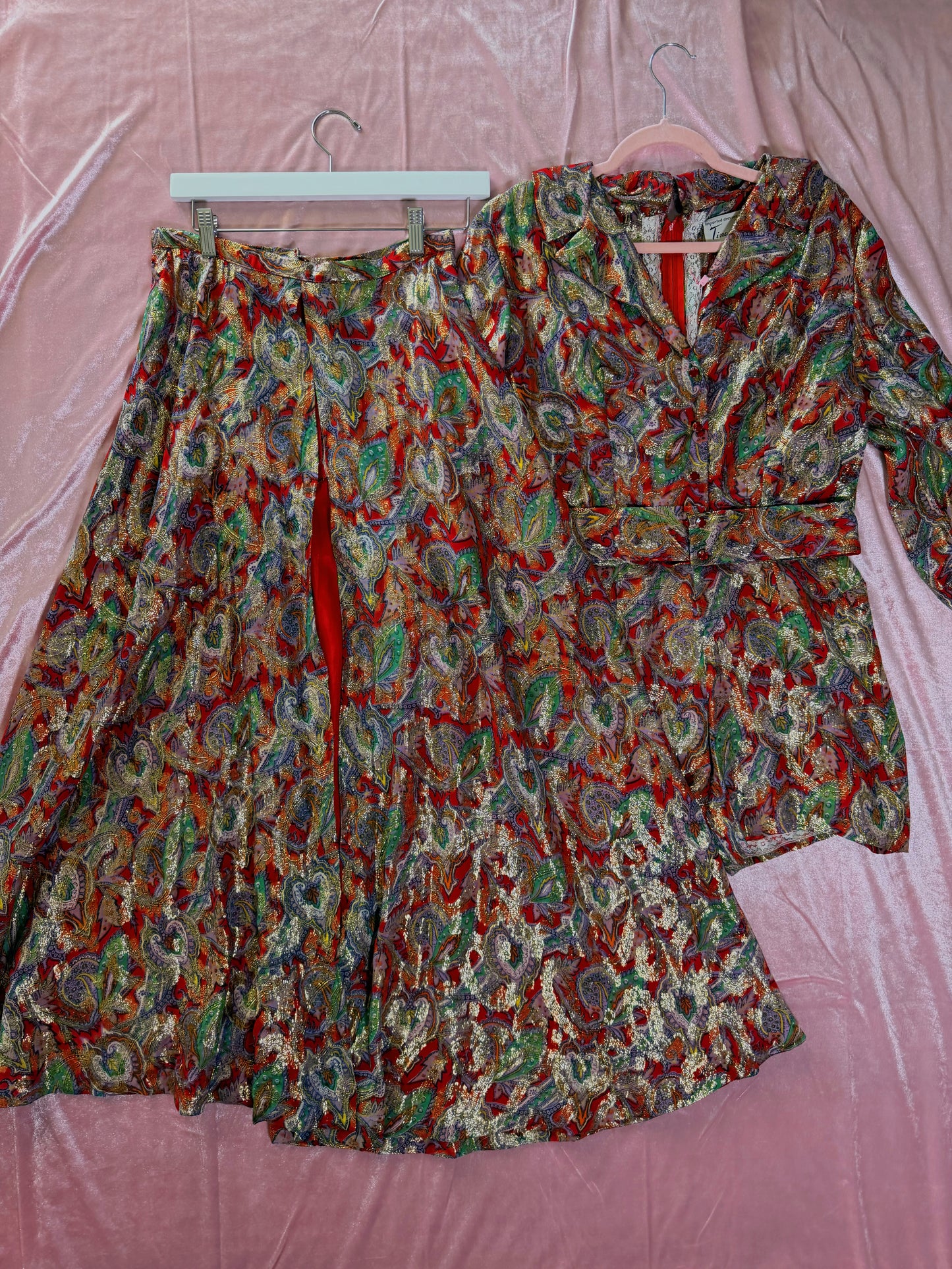 Vintage 60s Red Brocade Paisley Hostess Set by Tina Weiss Fits XS-SM and Possible size M