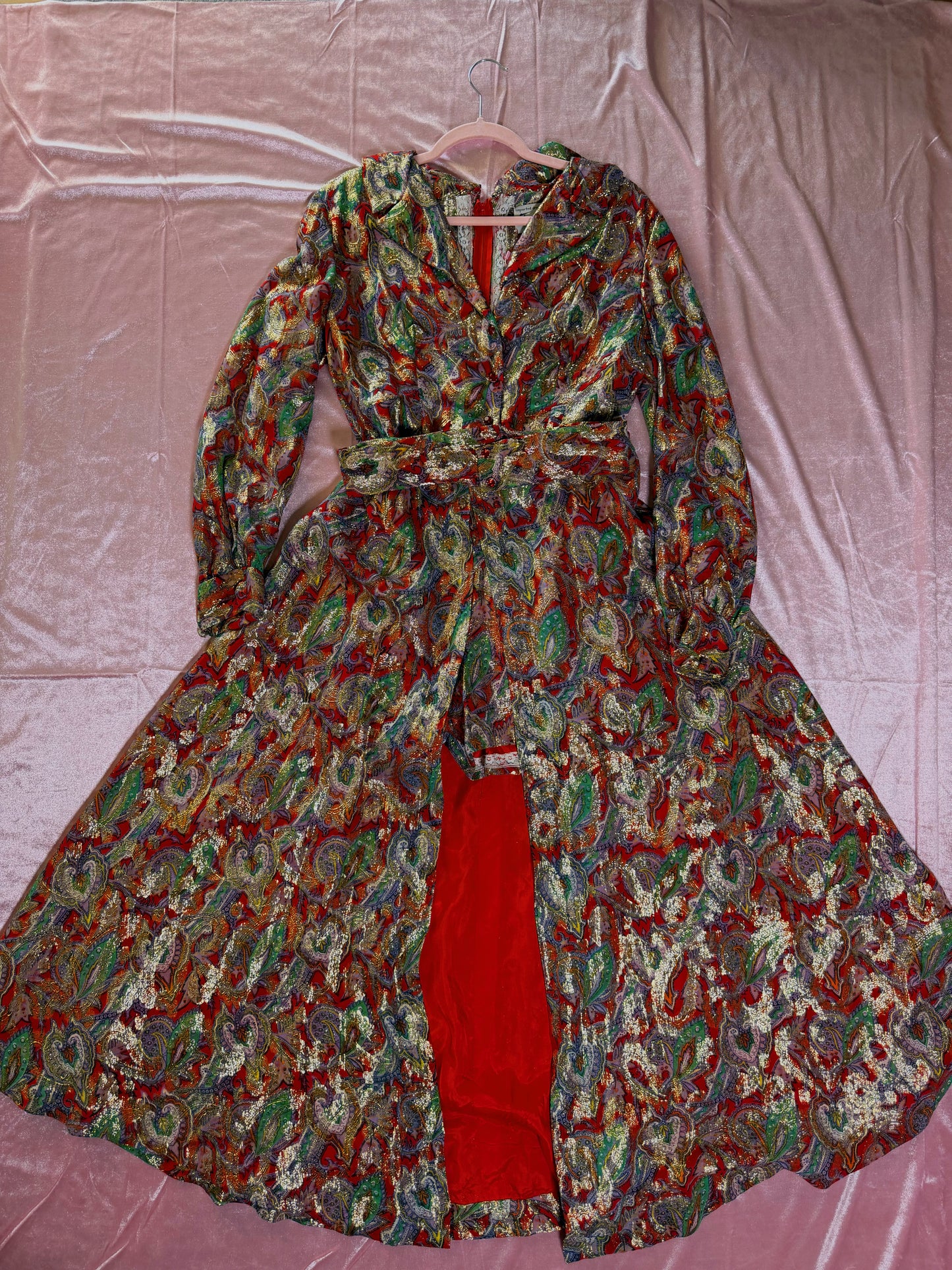 Vintage 60s Red Brocade Paisley Hostess Set by Tina Weiss Fits XS-SM and Possible size M