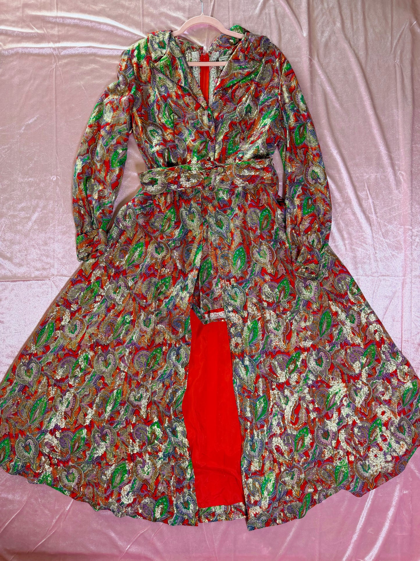 Vintage 60s Red Brocade Paisley Hostess Set by Tina Weiss Fits XS-SM and Possible size M