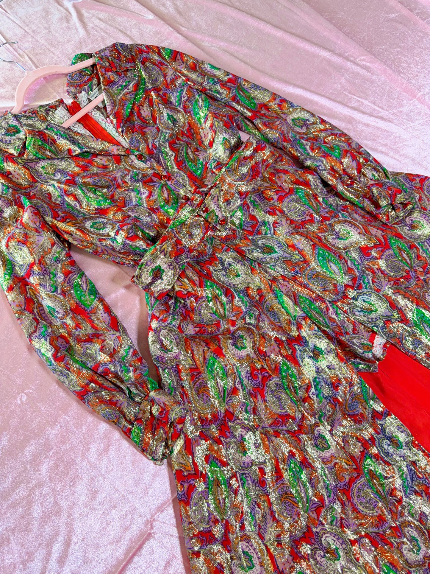 Vintage 60s Red Brocade Paisley Hostess Set by Tina Weiss Fits XS-SM and Possible size M