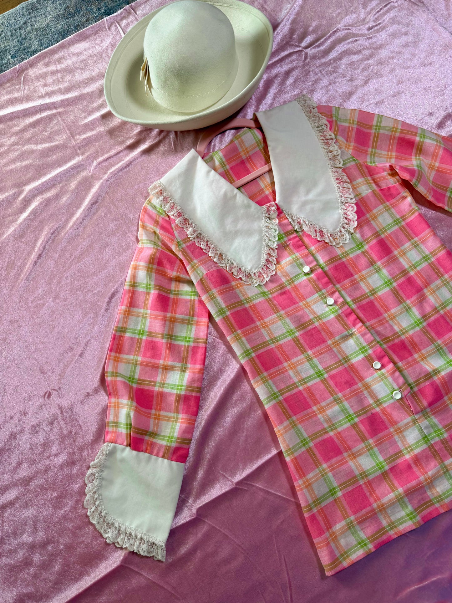 60s Pastel Pink Plaid Ultra Mini Tunic Dress Fits XS-SM