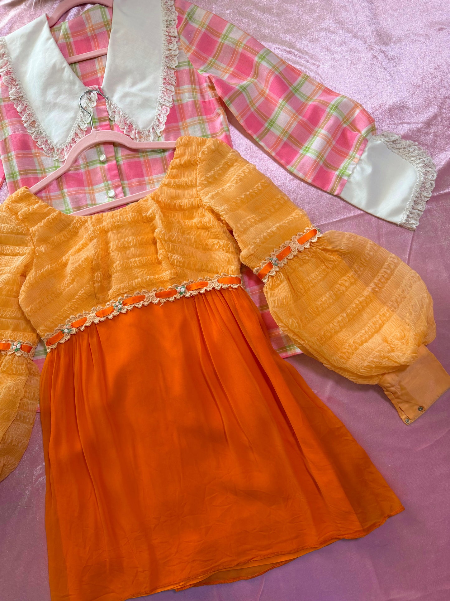 60s Pastel Pink Plaid Ultra Mini Tunic Dress Fits XS-SM