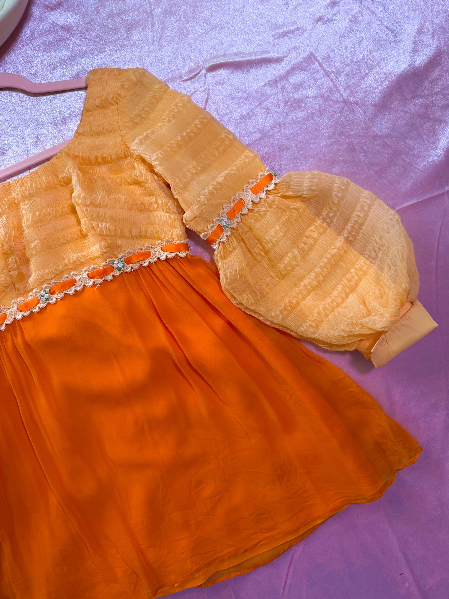 Vintage 60s Peachy Chiffon Juliet Mini Dress XS