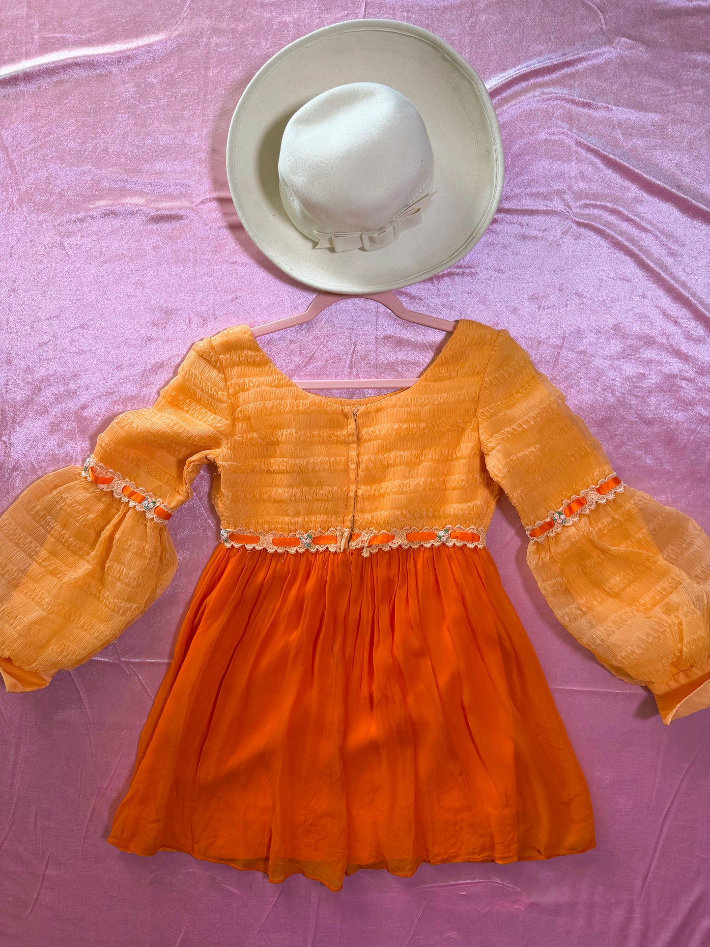 Vintage 60s Peachy Chiffon Juliet Mini Dress XS