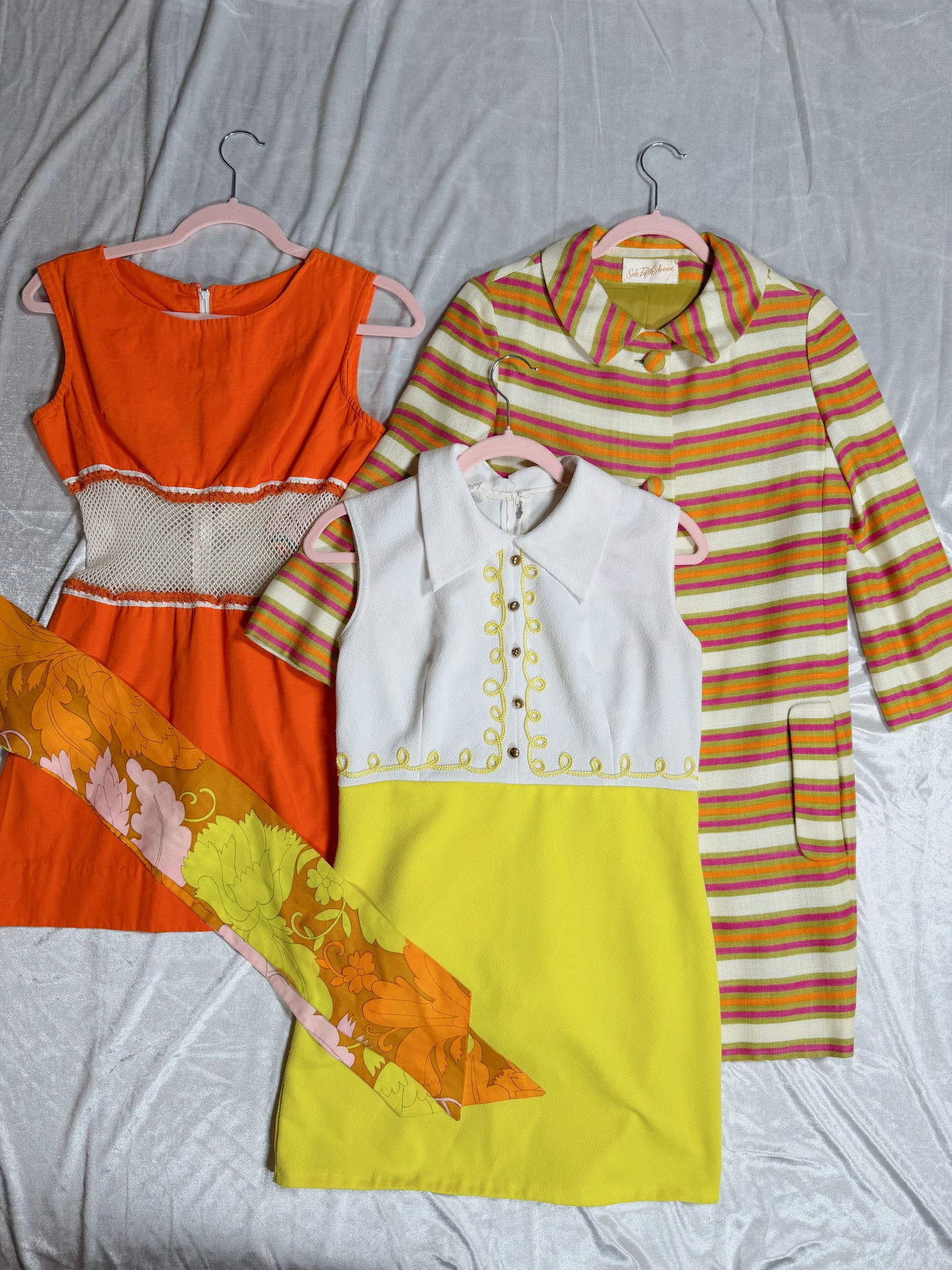 Vintage Mod GO-GO Dancer 60s Orange and Mesh Mini Dress Fits XS-SM and Possible size M