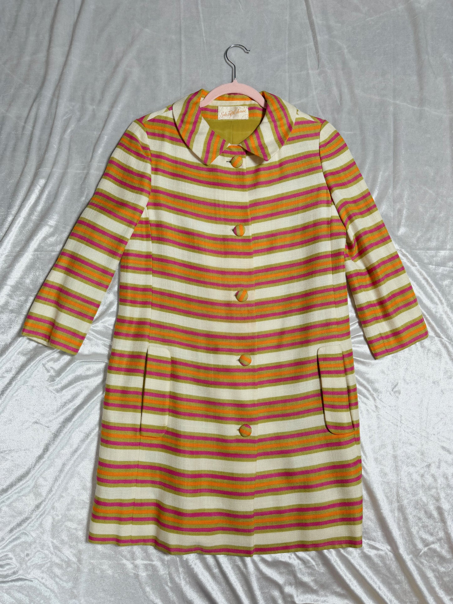Vintage Mod 60s Saks 5th Ave Striped Linen Coat XS-SM