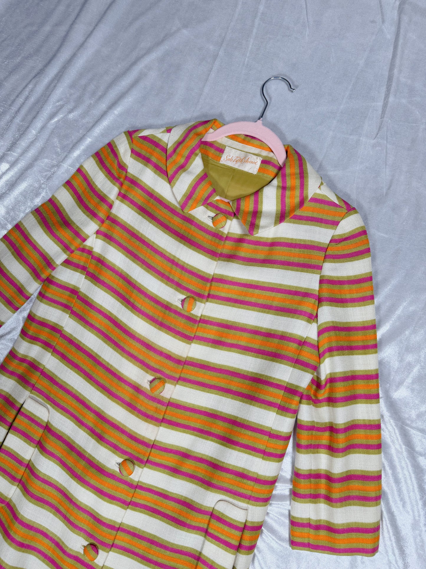 Vintage Mod 60s Saks 5th Ave Striped Linen Coat XS-SM