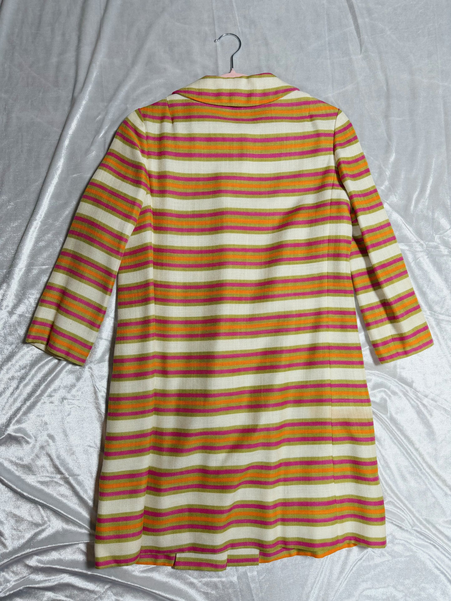 Vintage Mod 60s Saks 5th Ave Striped Linen Coat XS-SM