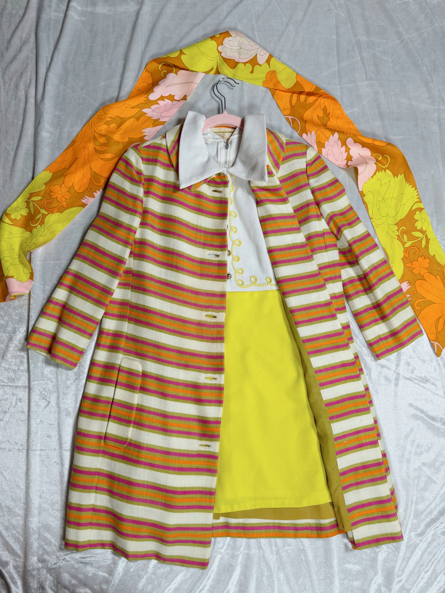 Vintage Mod 60s Saks 5th Ave Striped Linen Coat XS-SM