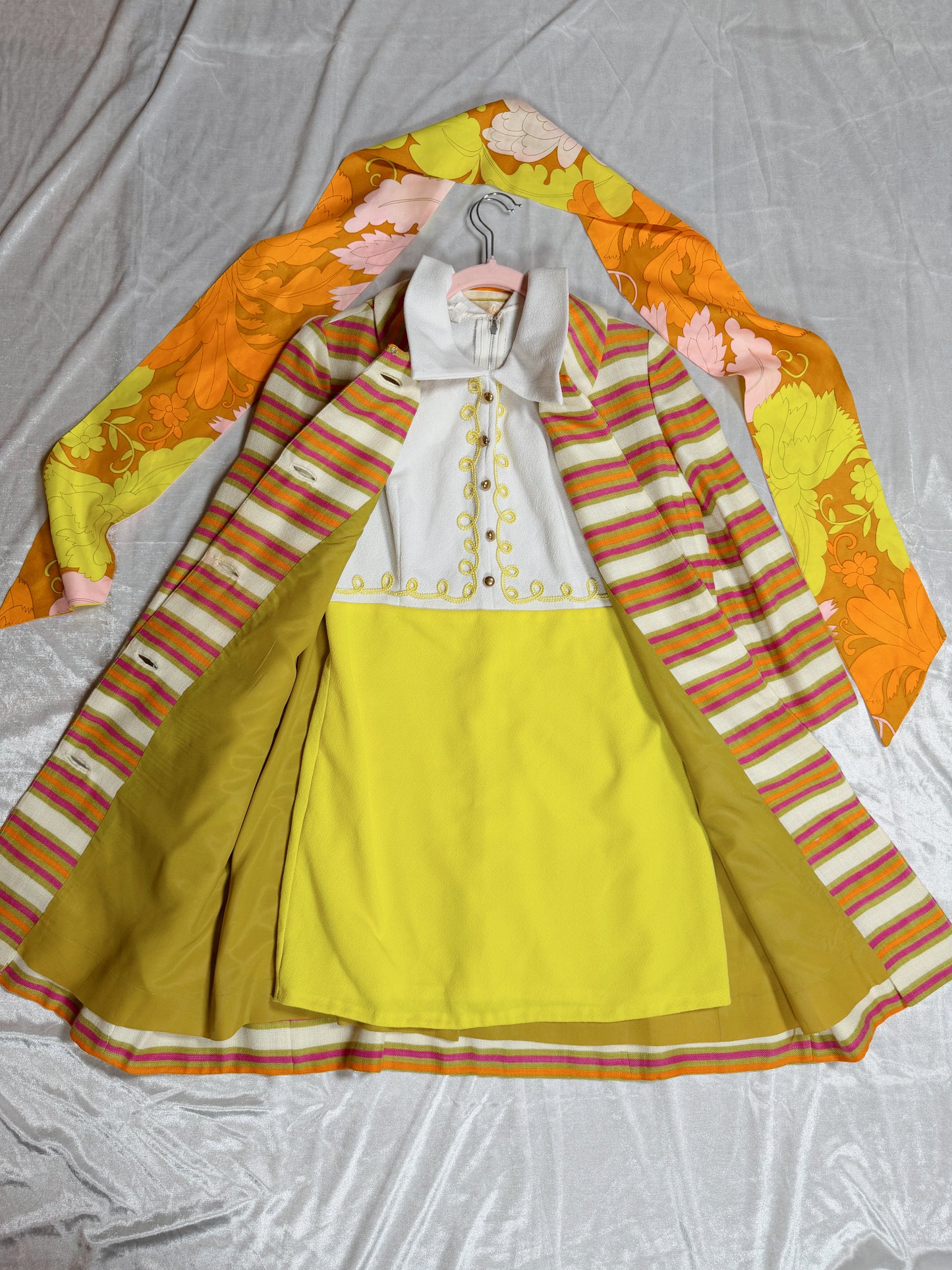 Vintage Mod 60s Saks 5th Ave Striped Linen Coat XS-SM