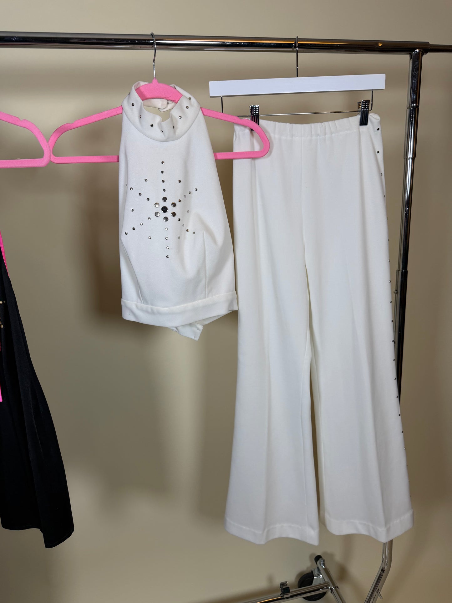 70s Vintage Disco White Halter Studded Pant Set XS-M