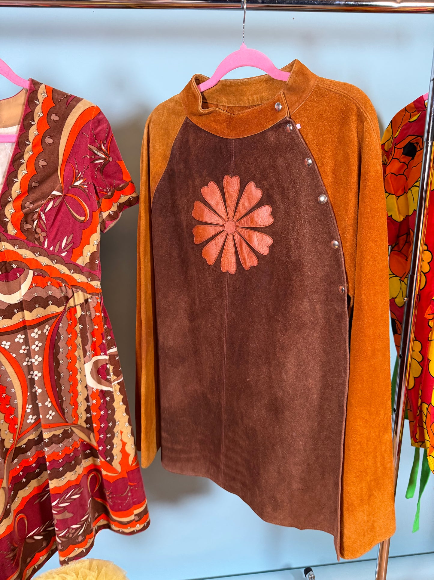 Vintage 1960s /1970s Flower Power Two-Tone Suede Cape Fits all sizes