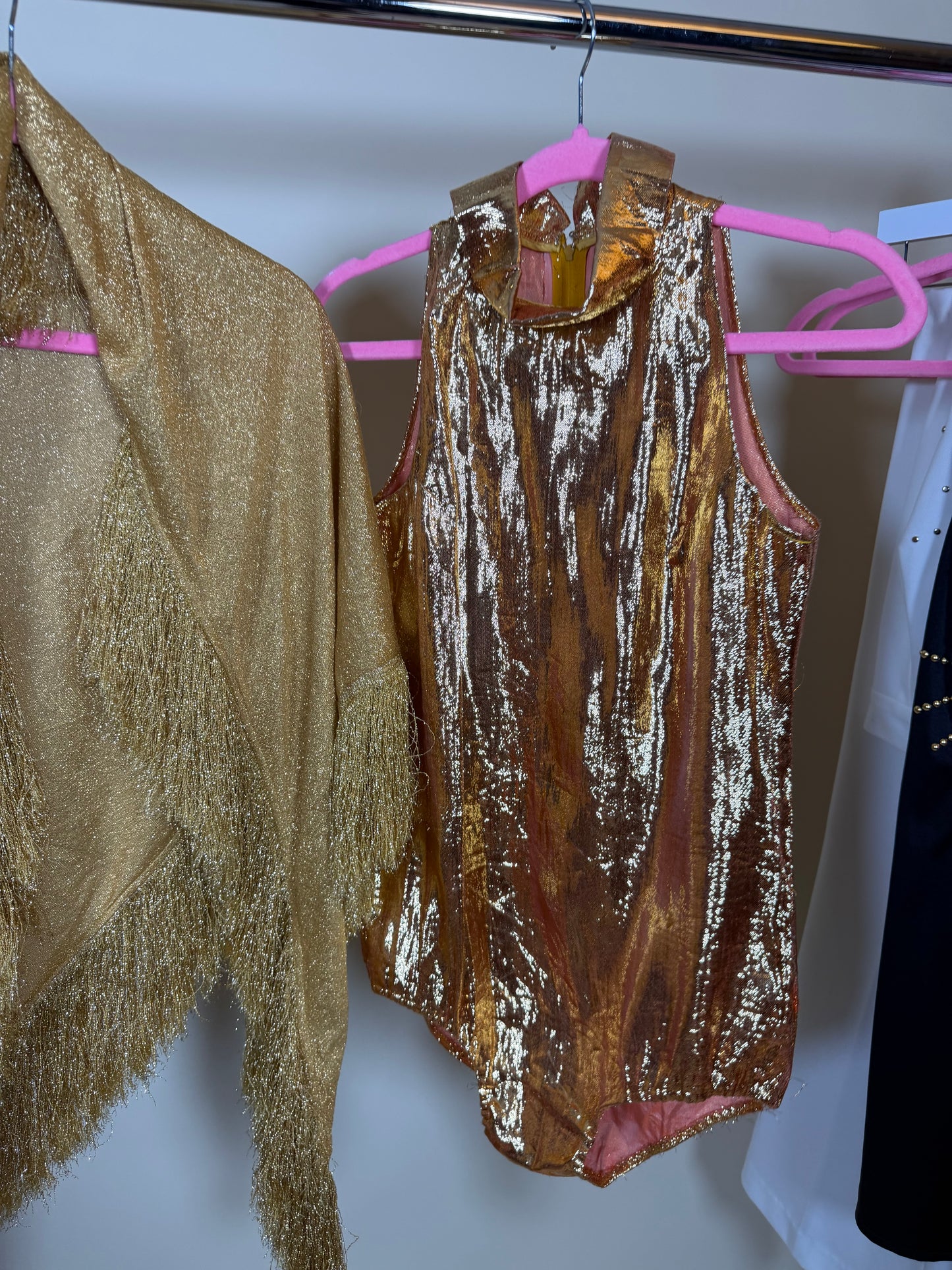 60s Vintage Gold Lame Wet look Bodysuit Fits XS-SM