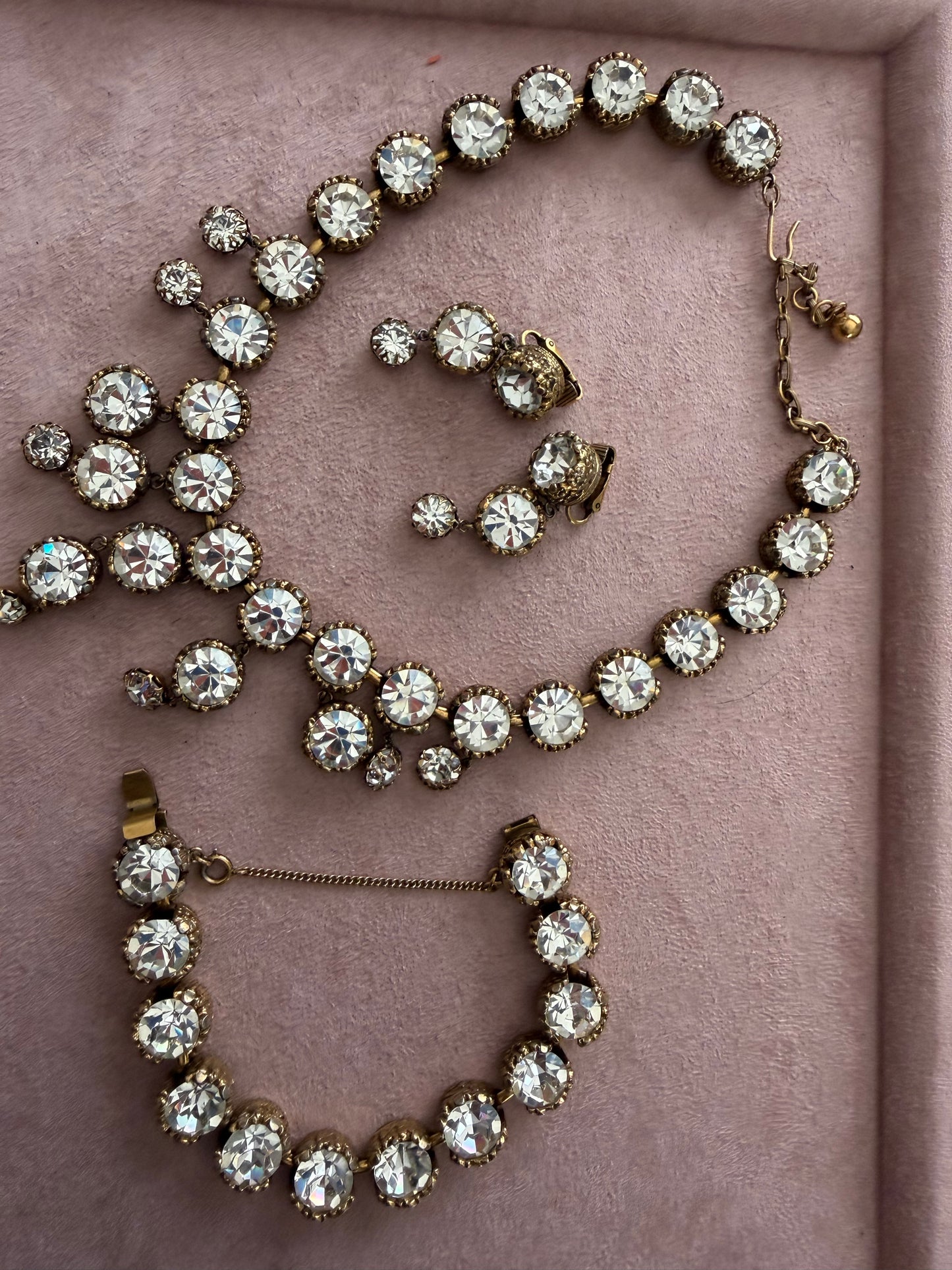 60s Vintage Statement Rhinestone Jewelry 3 Piece Jewelry Set