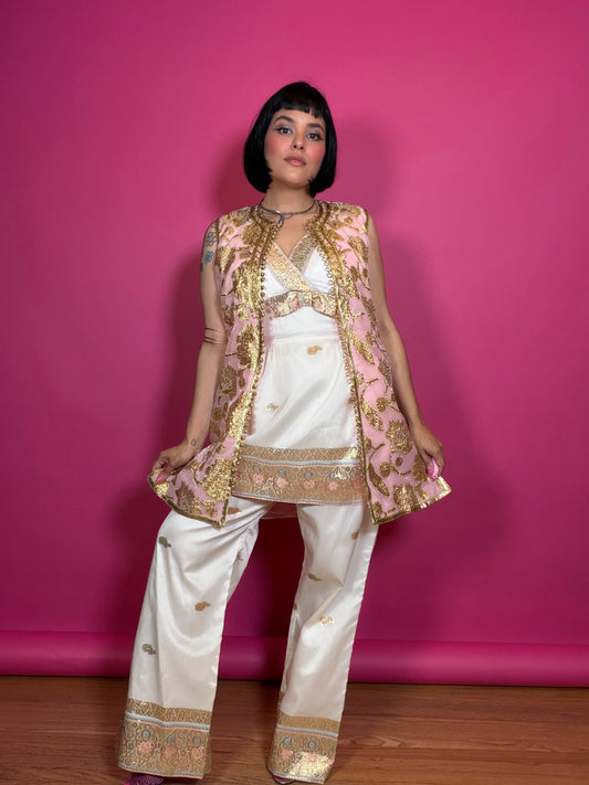 Vintage 60s Pink & Gold Tunic Vest Fits XS-M