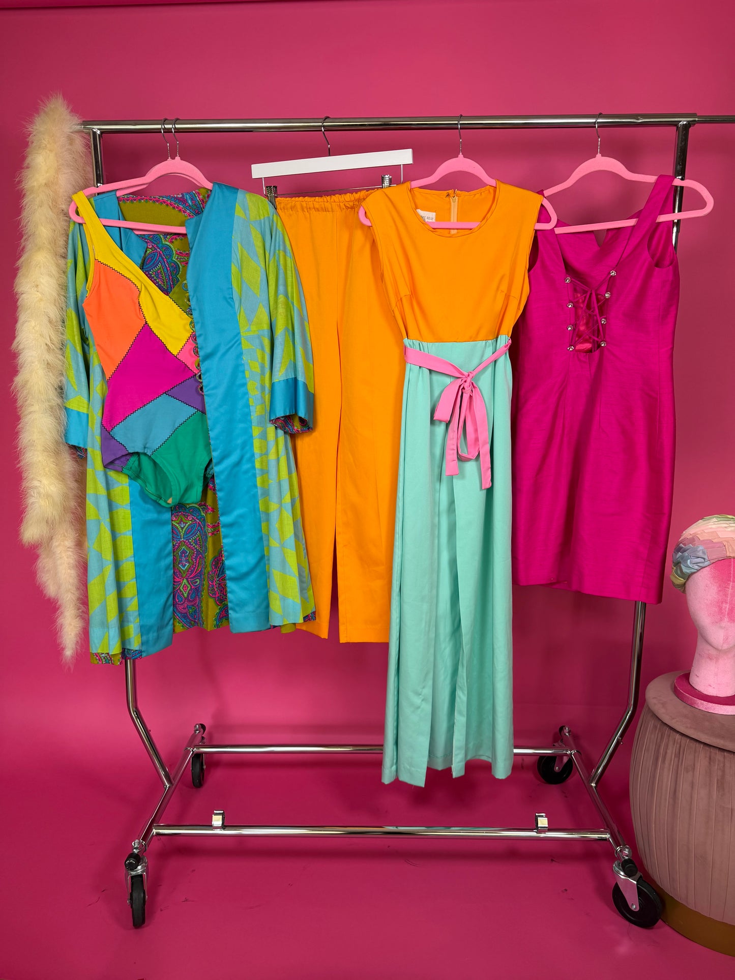 Vintage 90s Tadashi Raw Silk Hot Pink Cocktail Dress Fit’s XXS-XS