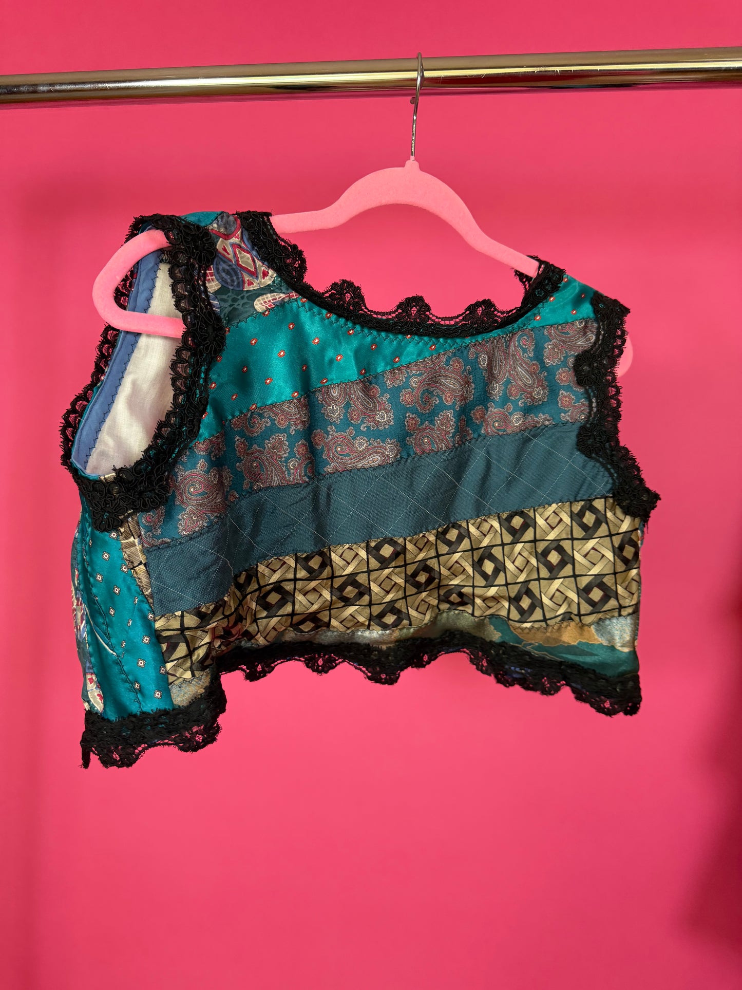 Vintage 60/70s Patchwork Silk Bolero Vest Fits XS-M