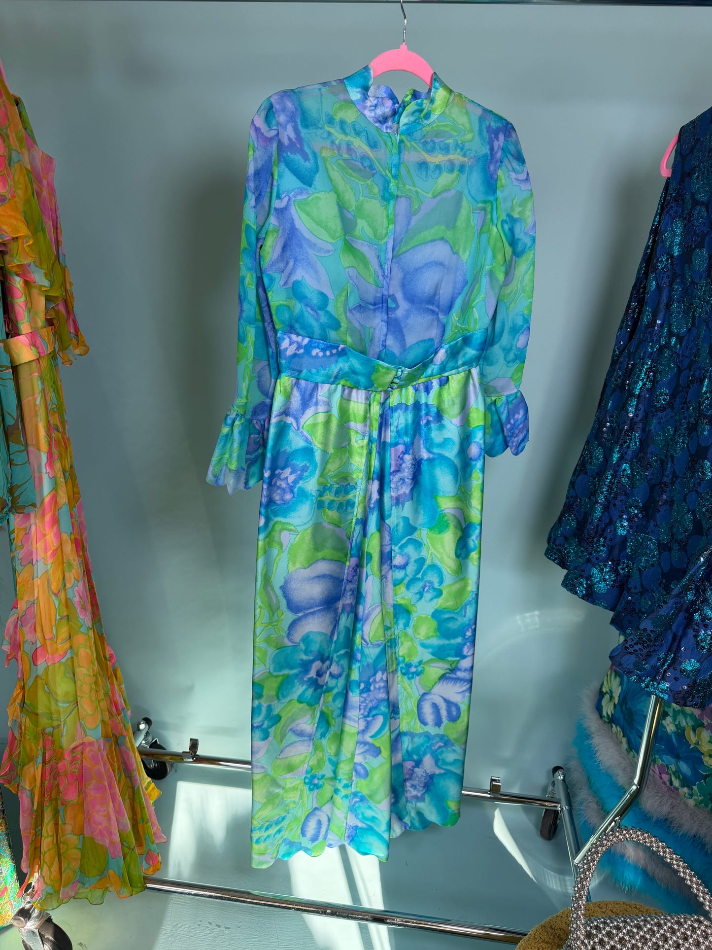 60s Tina Leser Original Floral Silk Chiffon Gown Fits XS-SM