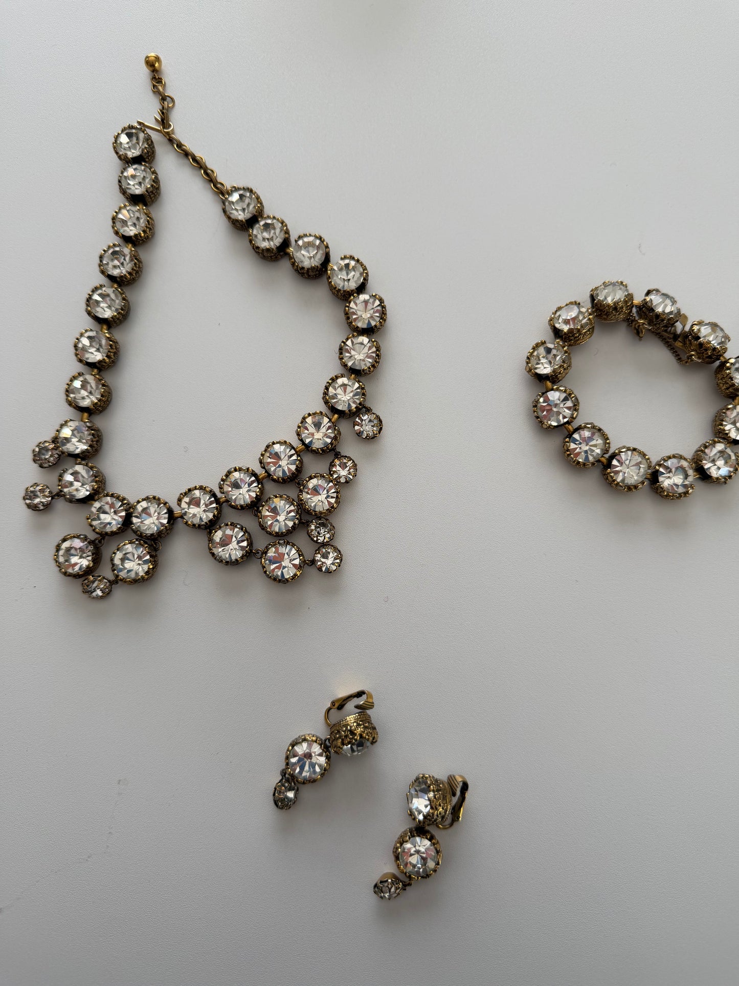 60s Vintage Statement Rhinestone Jewelry 3 Piece Jewelry Set
