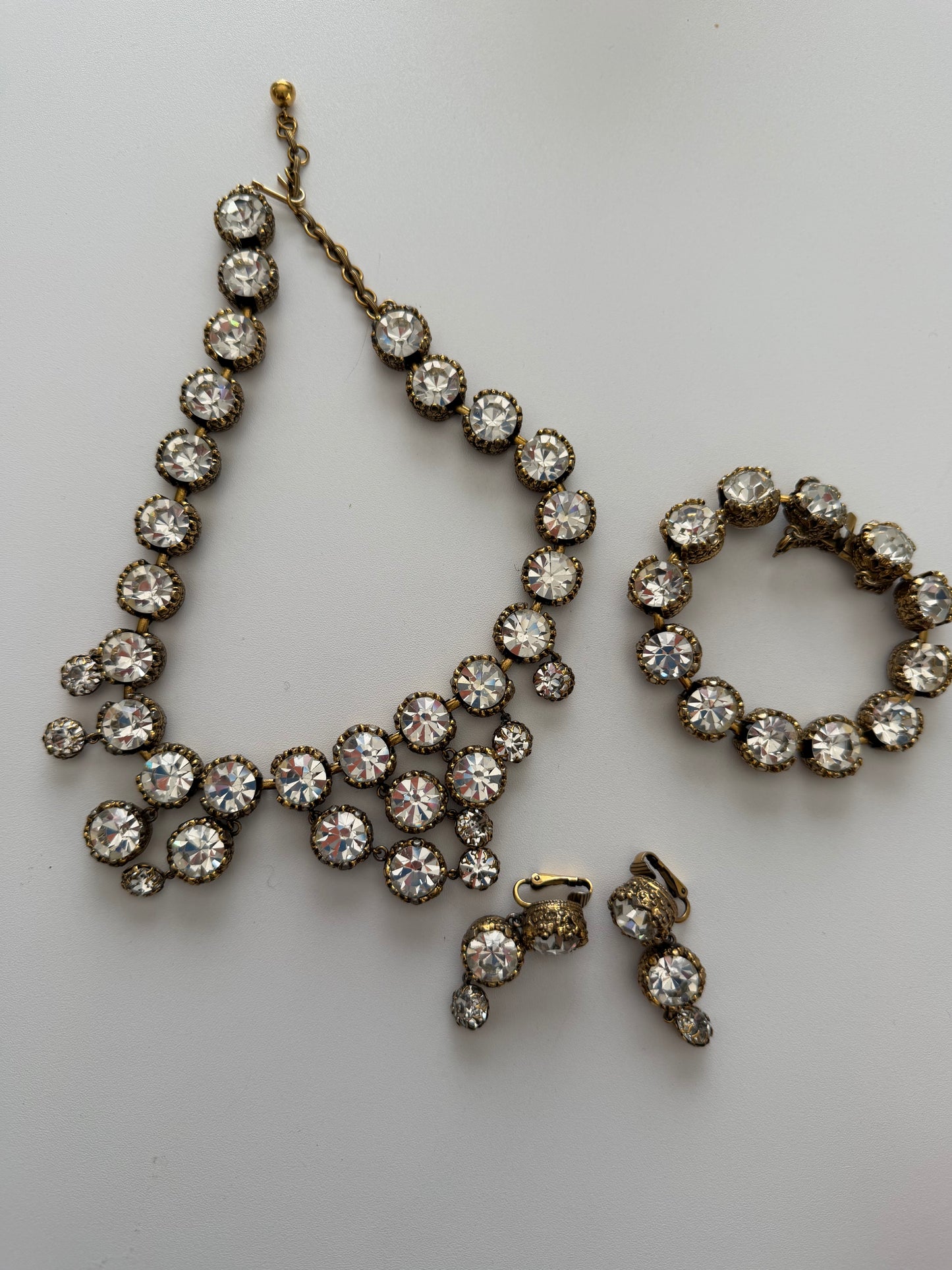 60s Vintage Statement Rhinestone Jewelry 3 Piece Jewelry Set
