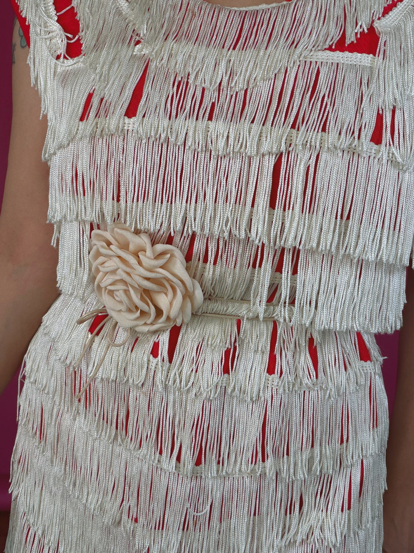 1960s Red Fringe Dress Fits XS-M & possible size L