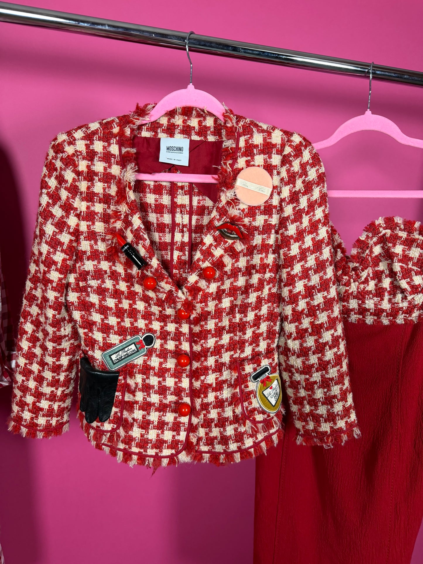 Vintage “Moschino Cheap & Chic” Made in Italy Houndstooth Novelty Makeup Suit Fits XS-SM Possible size M