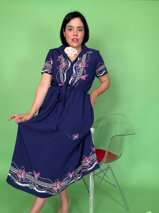 Vintage 60s does 40s Butterfly & Buckles Day Dress Fits S-L
