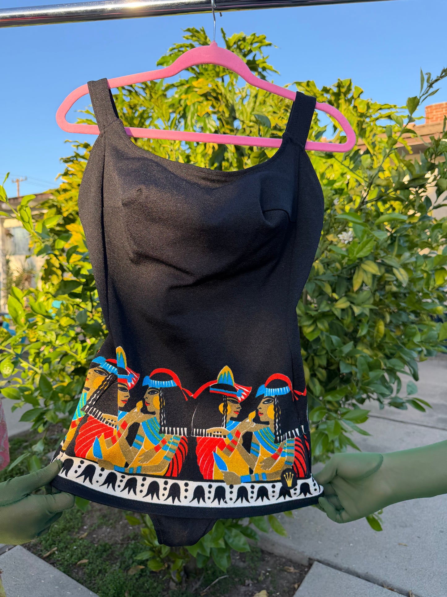 Vintage 50s / 60s Triumph Cleopatra Novelty Print Swimsuit Fits Sizes S-M