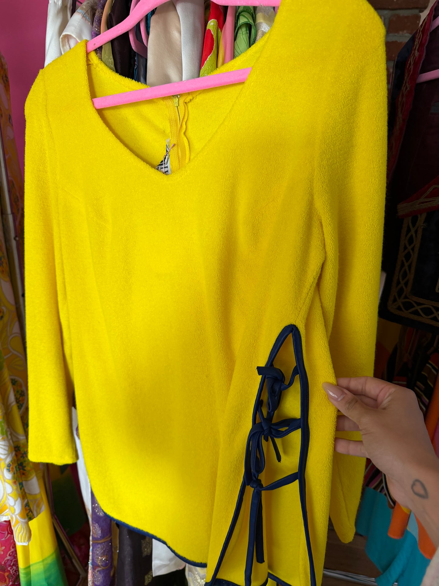Vintage 60/70s Estevez Yellow Peekaboo Bell Pant Set Fits XS-M