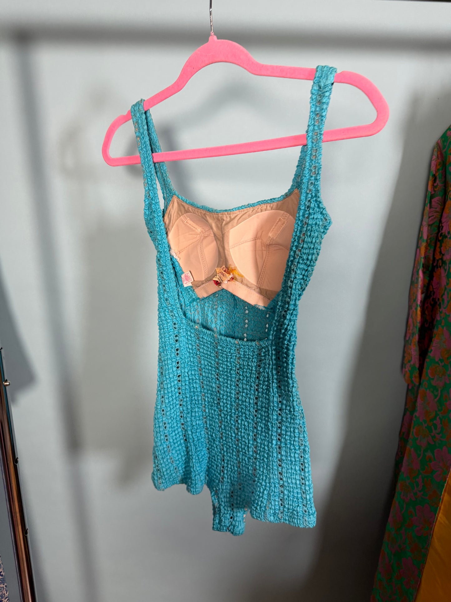 Vintage 50s Peter Pan by Oleg Cassini Turquoise Rouched Bathing Suit XXS-SM