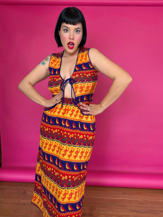 Vintage 1960s Love Bug Novelty Skirt & Vest Set Fits XS-M