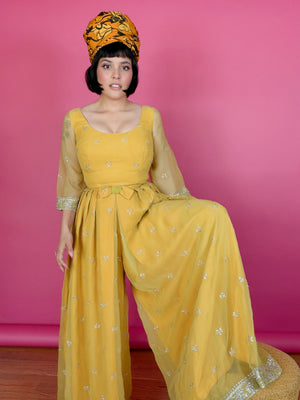 Vintage 60s Kukulus Originals Marigold Chiffon Jumpsuit Fits XS-SM