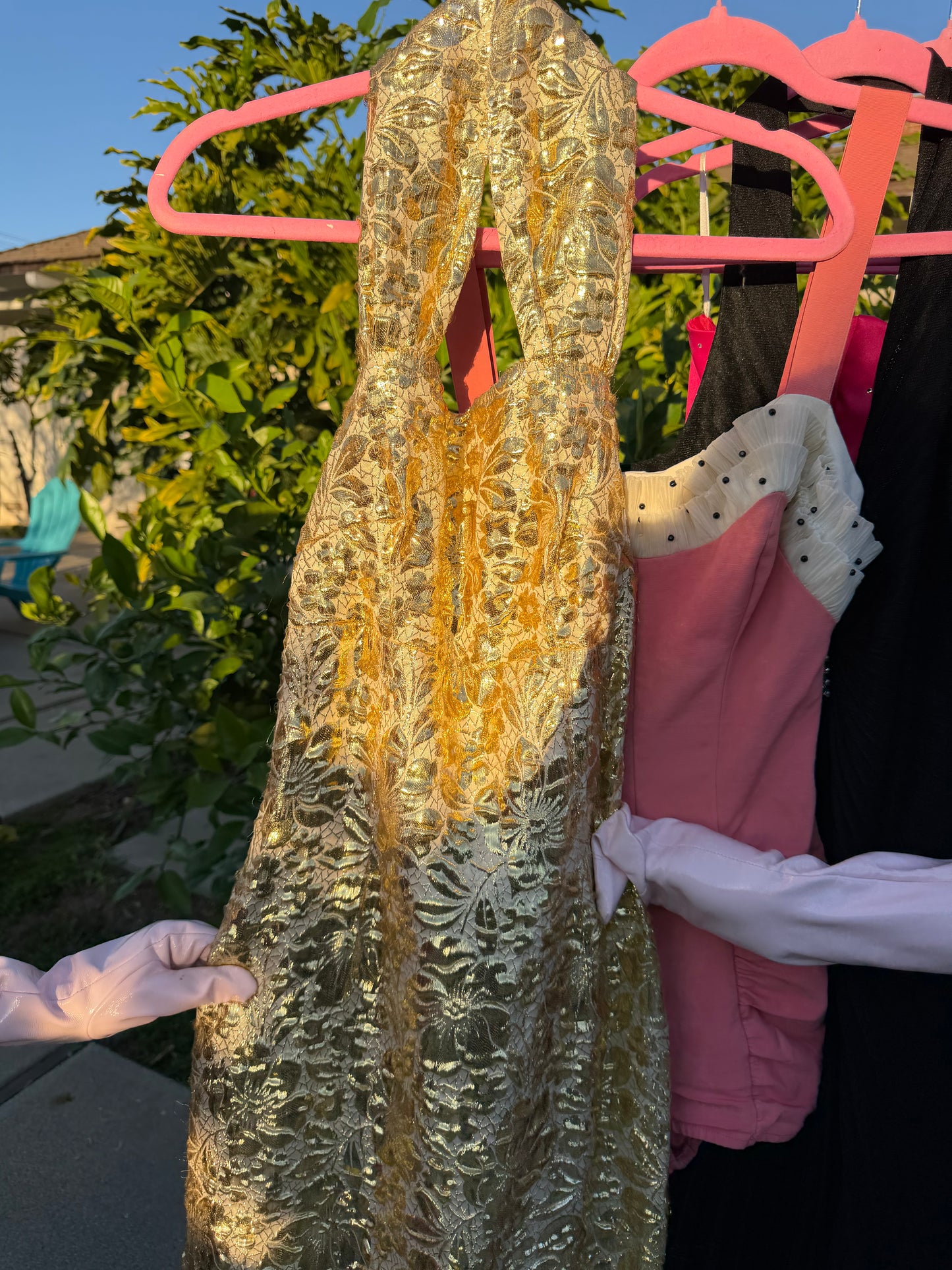 50s Vintage Gold Brocade Bombshell Halter Gown XS-SM