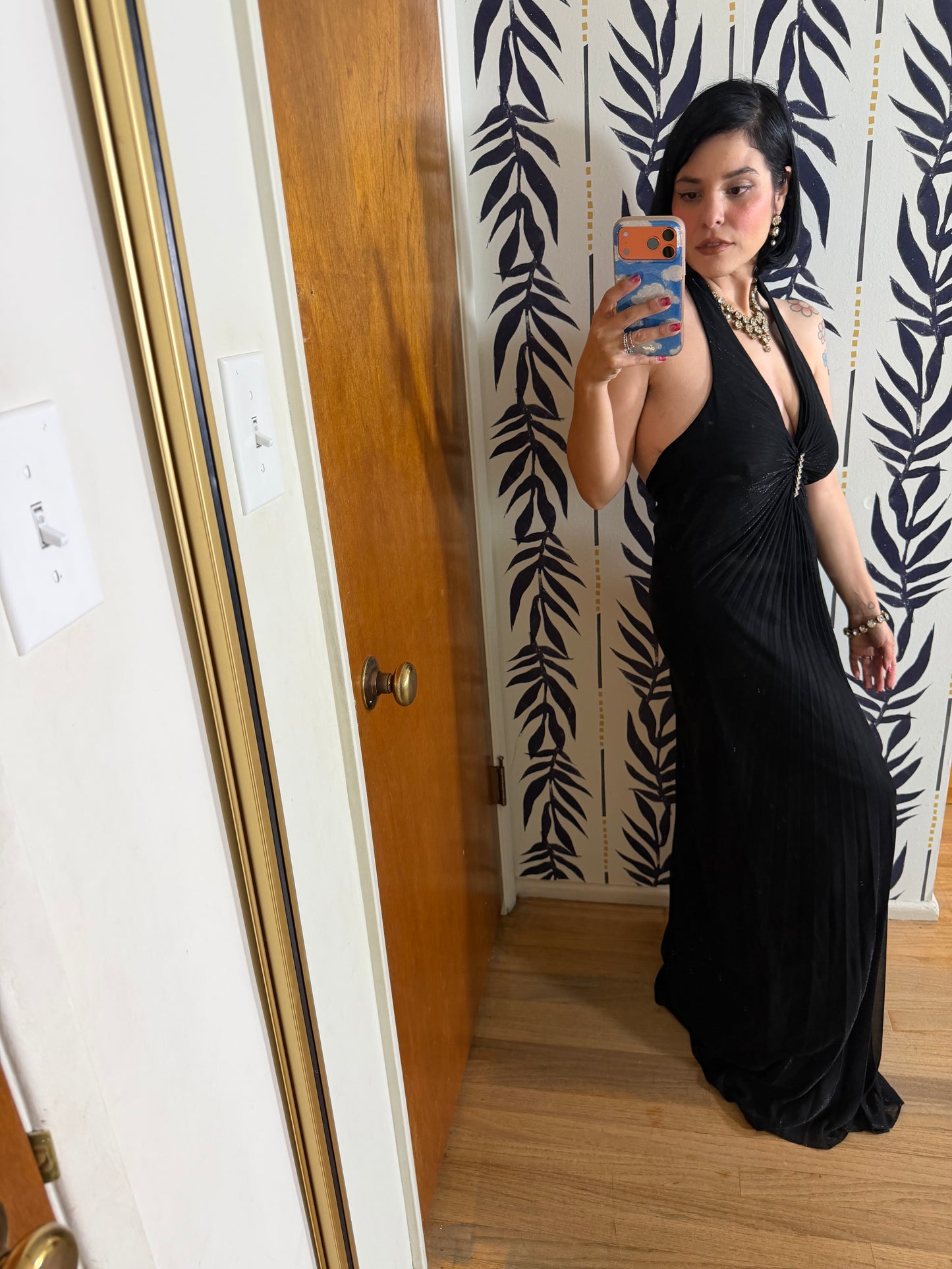 Late 70s / 80s Black Lurex Halter Gown (like William Travilla design) Fits S-L