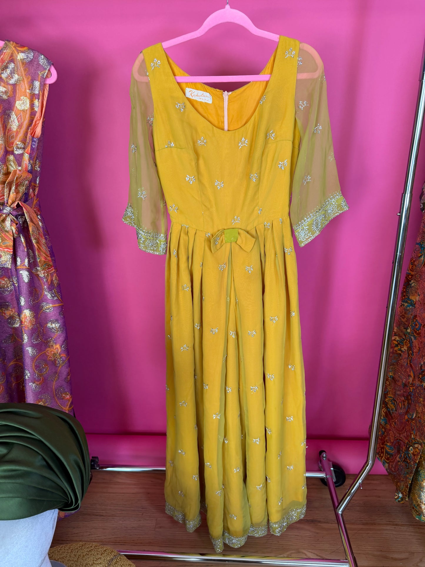 Vintage 60s Kukulus Originals Marigold Chiffon Jumpsuit Fits XS-SM