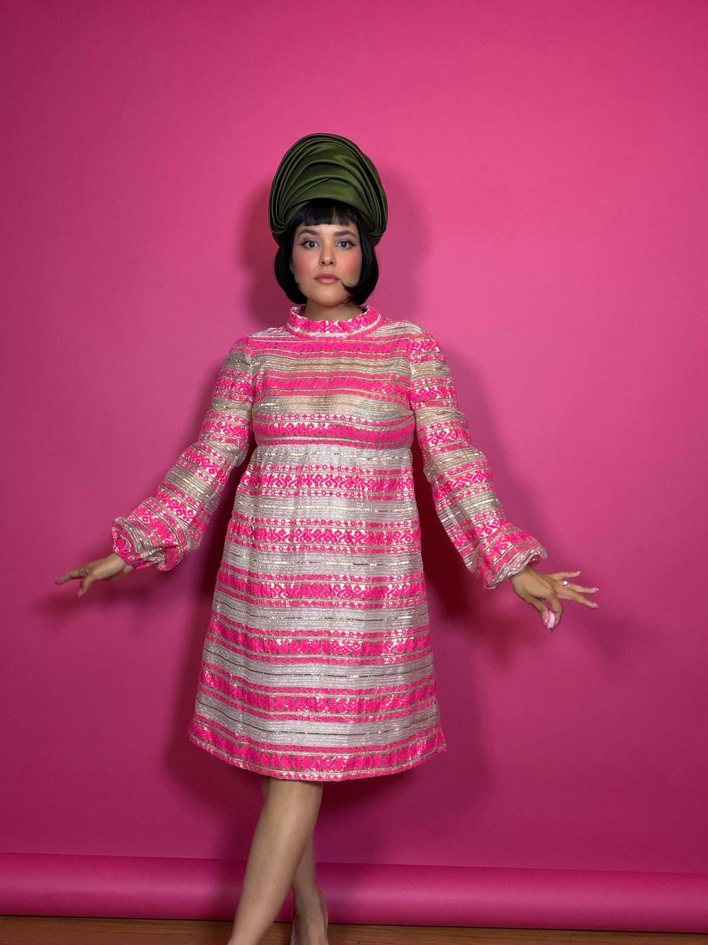 Vintage 60s Pink & Silver Babydoll Dress XS-M