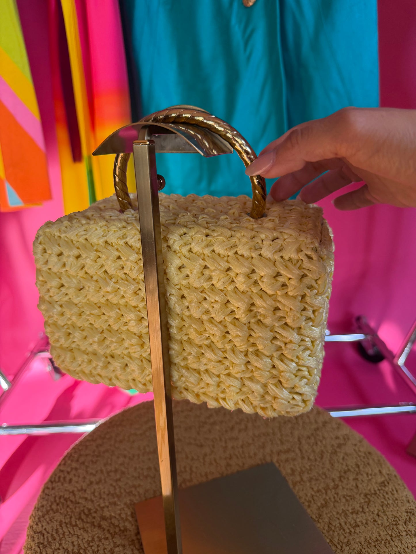 Vintage 60s Italian Yellow Raffia Box Purse