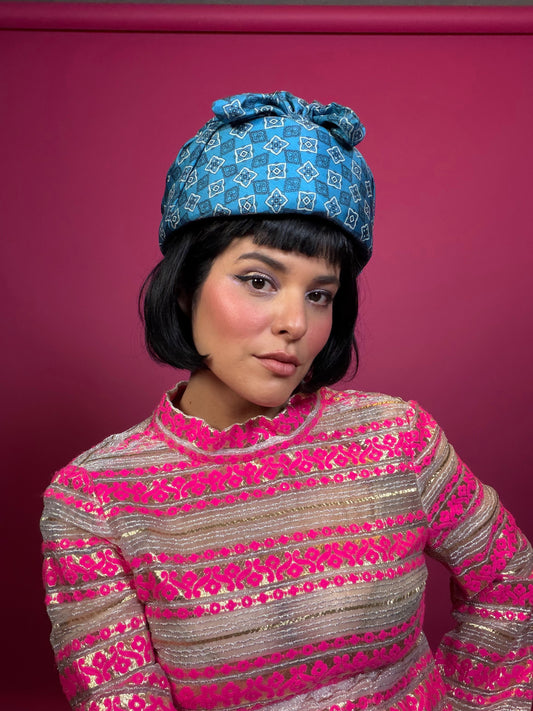 Vintage 60s Filbert Orcel made in France Silk Brocade Turban