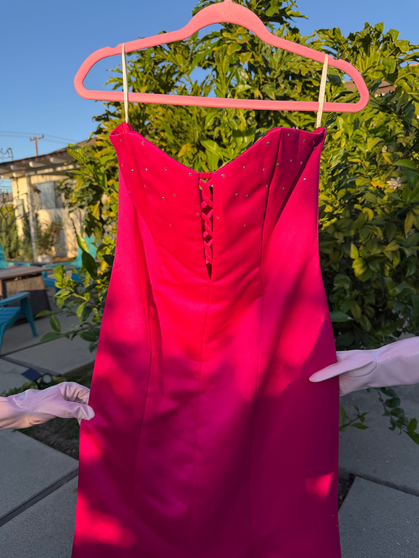 80 / 90s Vintage Jessica McClintock for Gunne Sax Hot Pink Gown S-M