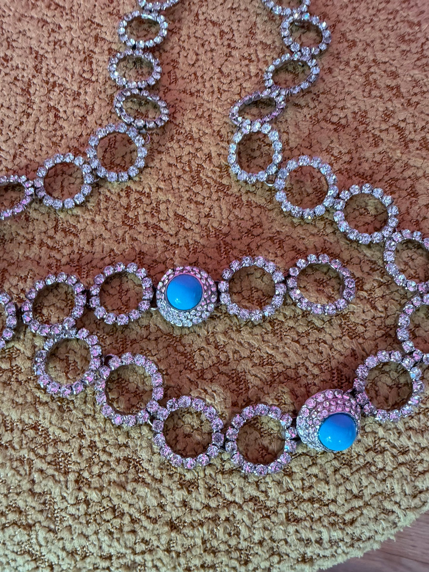 Vintage 60s Turquoise & Rhinestone Chain Belt/Necklace